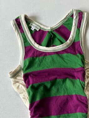 Vintage Guess Jeans Ruched Longline Striped Tank Top in Purple and Green